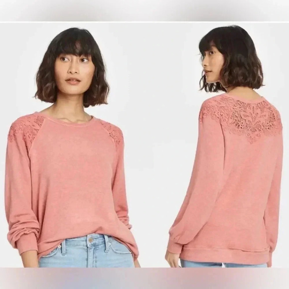 Women's Lace Detail Sweatshirt - Knox Rose Pink Size XXL - Picture 1 of 10
